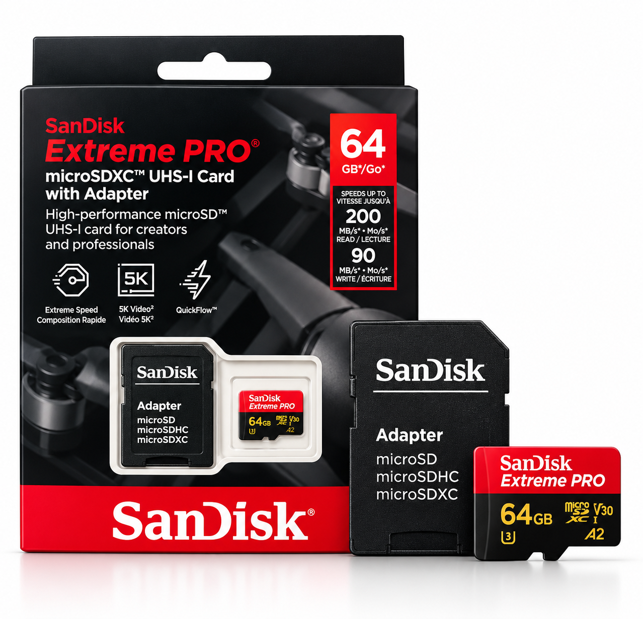 SANDISK Extreme Pro microSDXC 64GB Read 200MB/s / Write 90MB/s / UHS-I