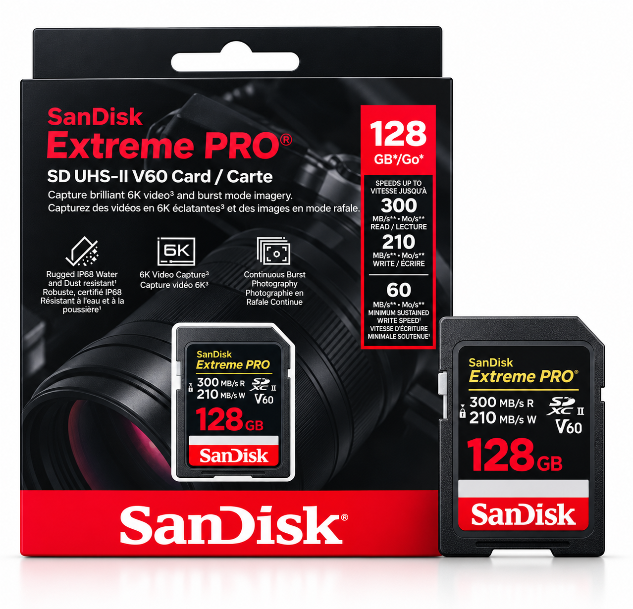 SANDISK Extreme PRO UHS-II SD Card 128GB 300MB/s read / 210MB/s write