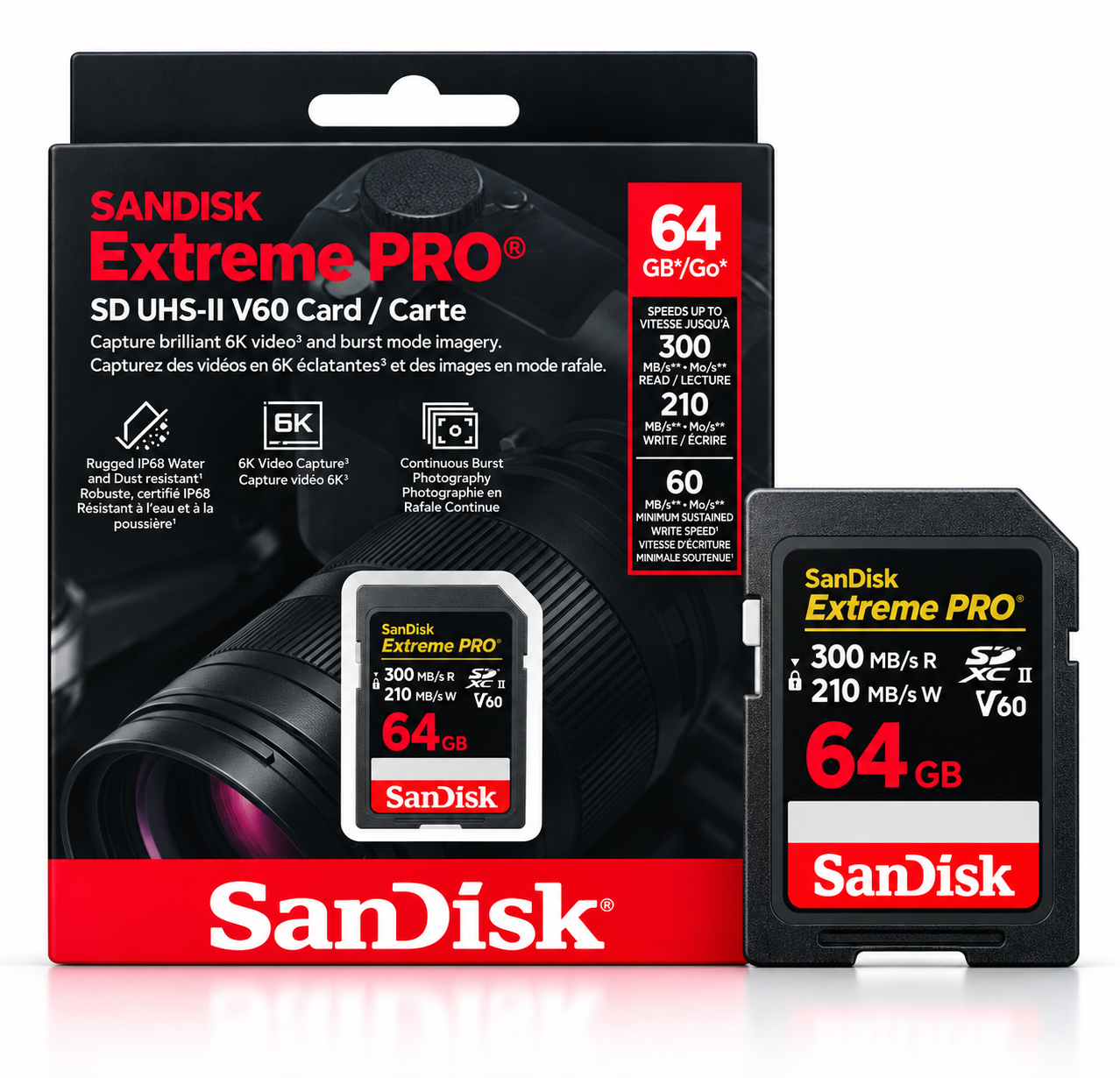 SANDISK Extreme PRO UHS-II SD Card 64GB 300MB/s read / 210MB/s write