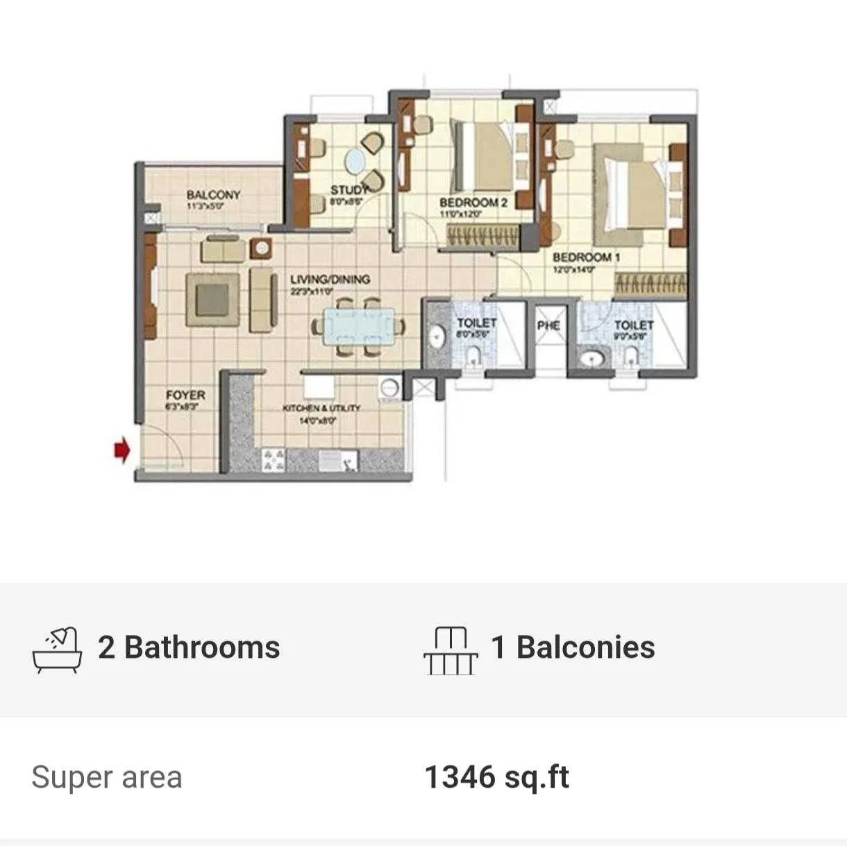 2 BHK Flat for Sale in Prestige Lakeside Habitat
