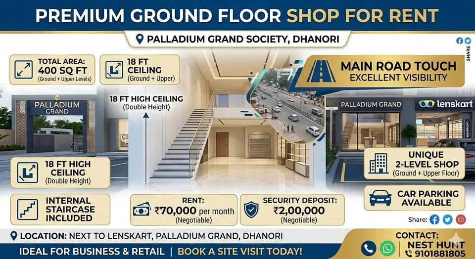 Commercial Space for Rent in Dhanori (Main Road Touch - Next to Lenskart)