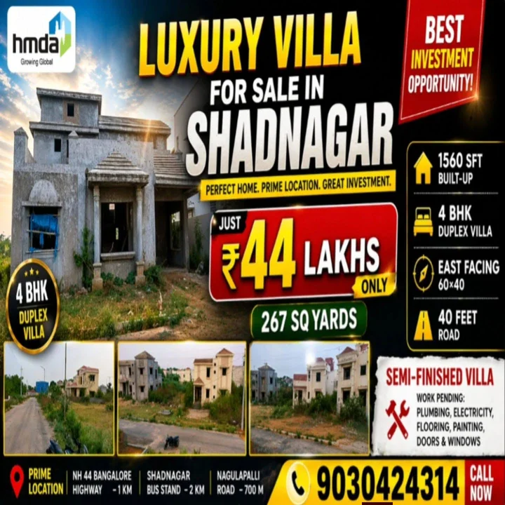 4 BHK Villa for Sale in Shadnagar Near NH 44