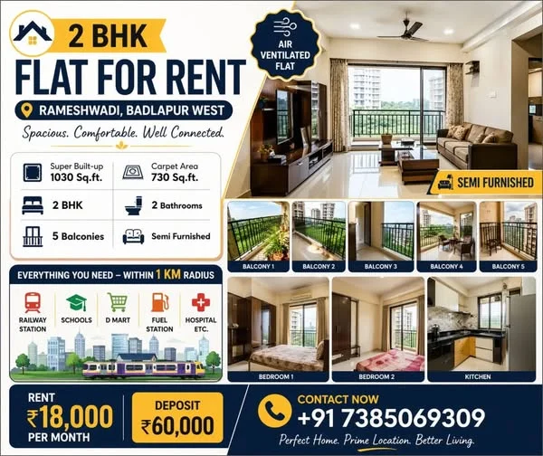 2 BHK Flat for Rent in Badlapur West