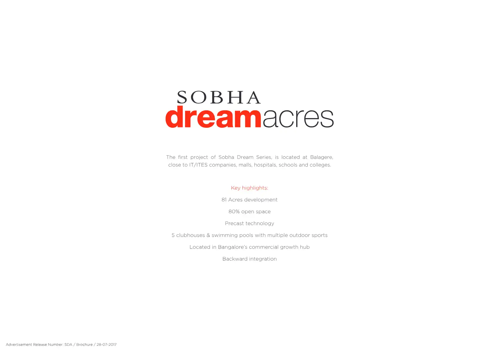 Sobha Dream Acres Palm Springs Phase 17 Wing 54