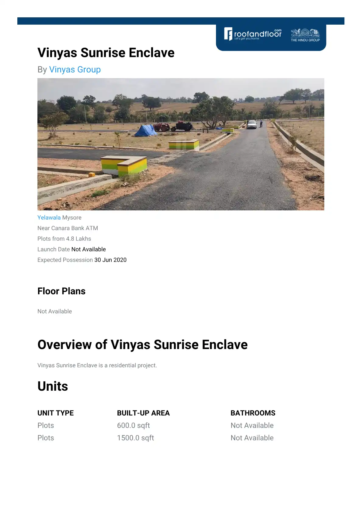 Vinyas Enclave Floor Plans & Layout