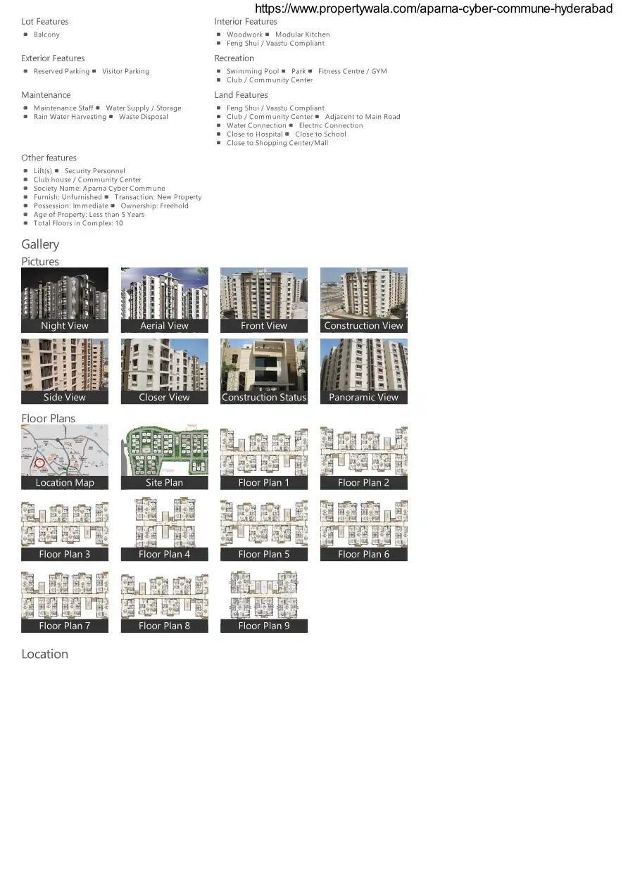 Aparna Cyber Commune Floor Plans & Layout