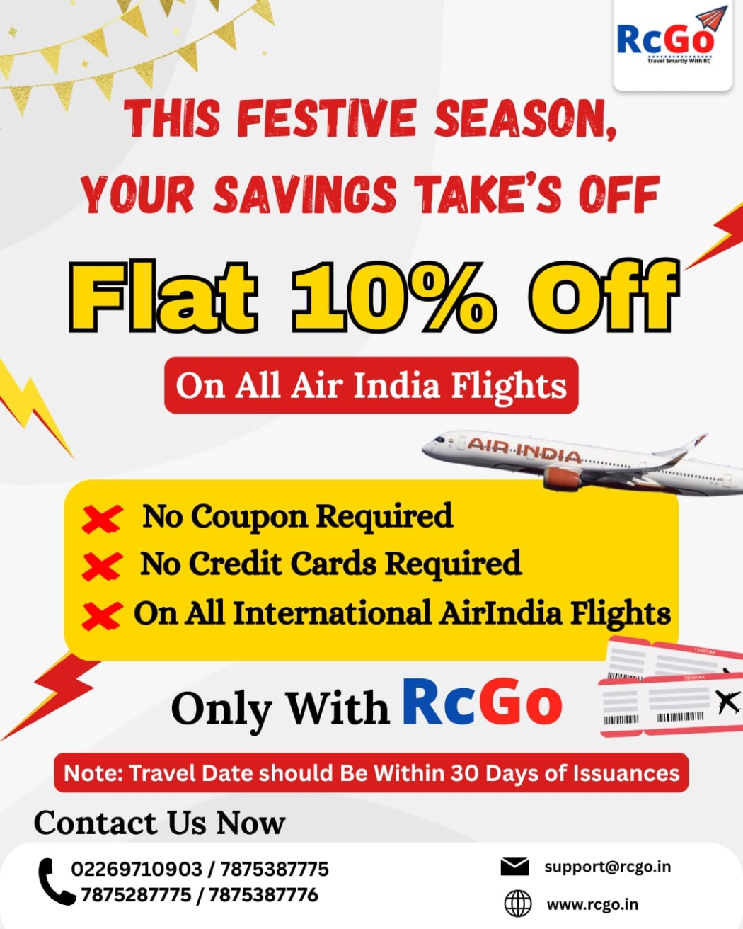 Flat 10% OFF On All Air India Flights 
