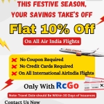 Flat 10% OFF On All Air India Flights 