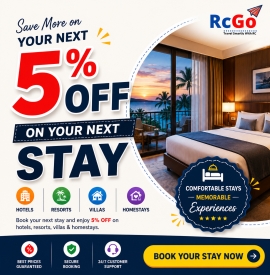 RcGo hotel and stay booking offer with 5 percent discount