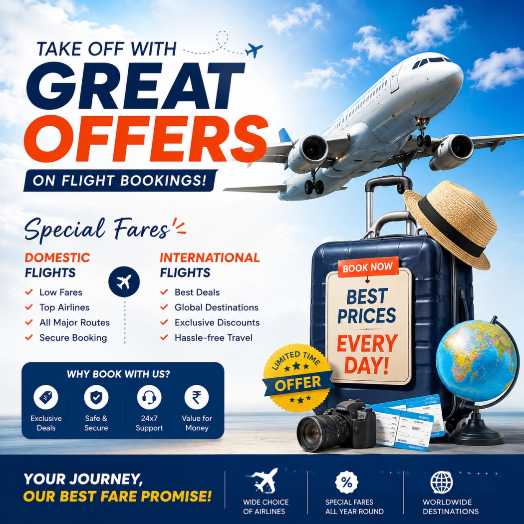 Exclusive flight offers with discounted domestic and international air ticket deals for affordable travel booking.