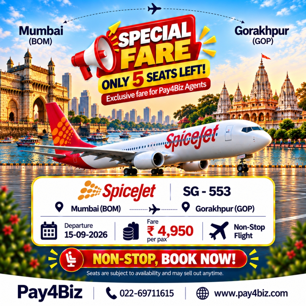 SpiceJet SG-553 Mumbai to Gorakhpur Non-Stop Flight ₹4,950