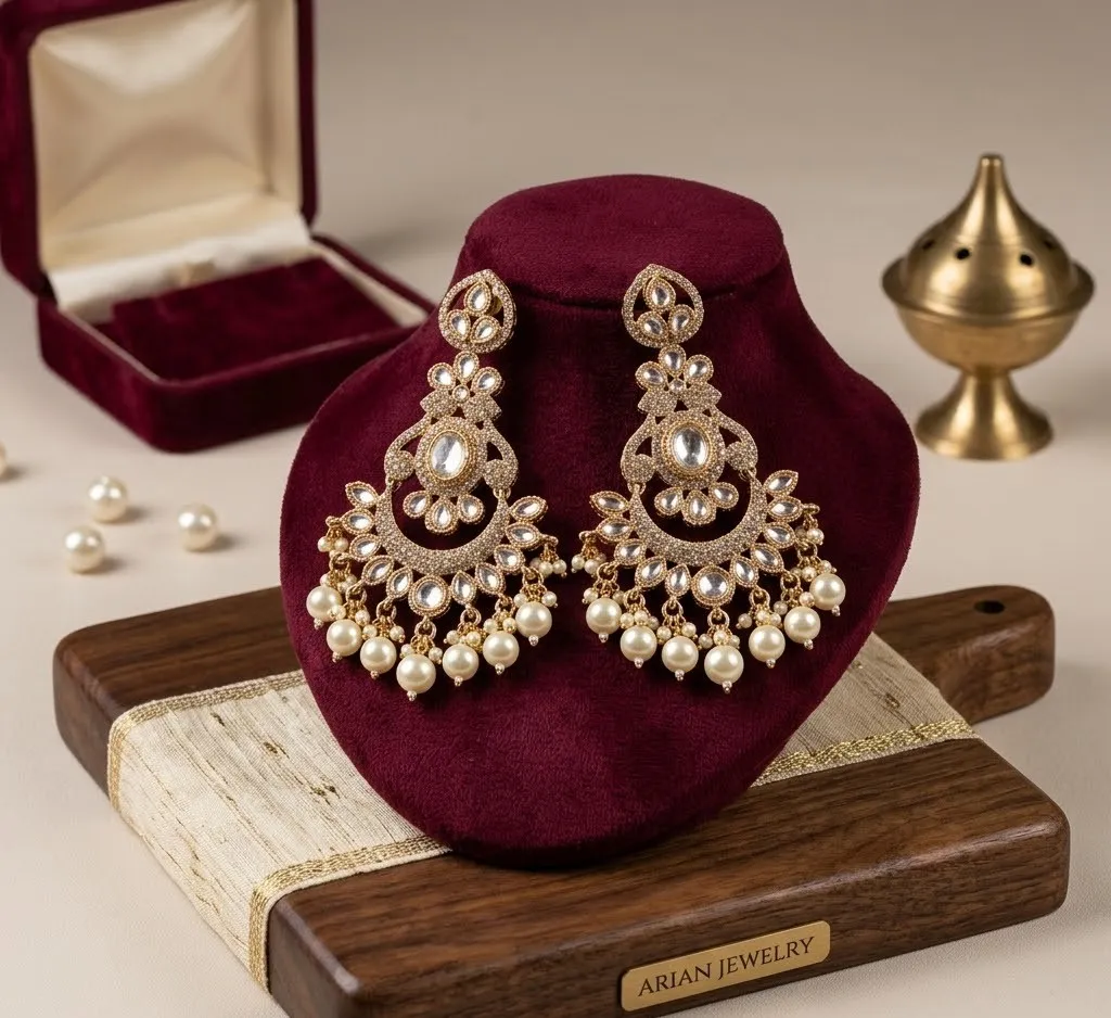 Elegant Kundan Pearl Chandbali Earrings