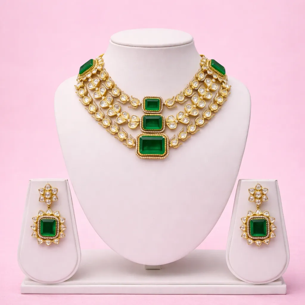 Emerald Green Kundan Bridal Necklace Set