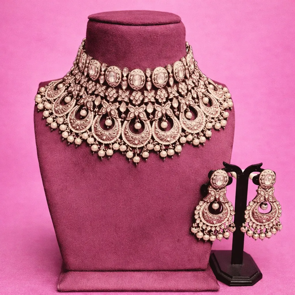 Ornate Antique Gold Crescent Choker Set