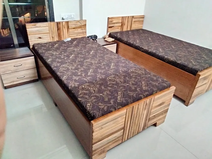 Solid Wood Single Bed Set – Modern Wooden Beds with Mattress