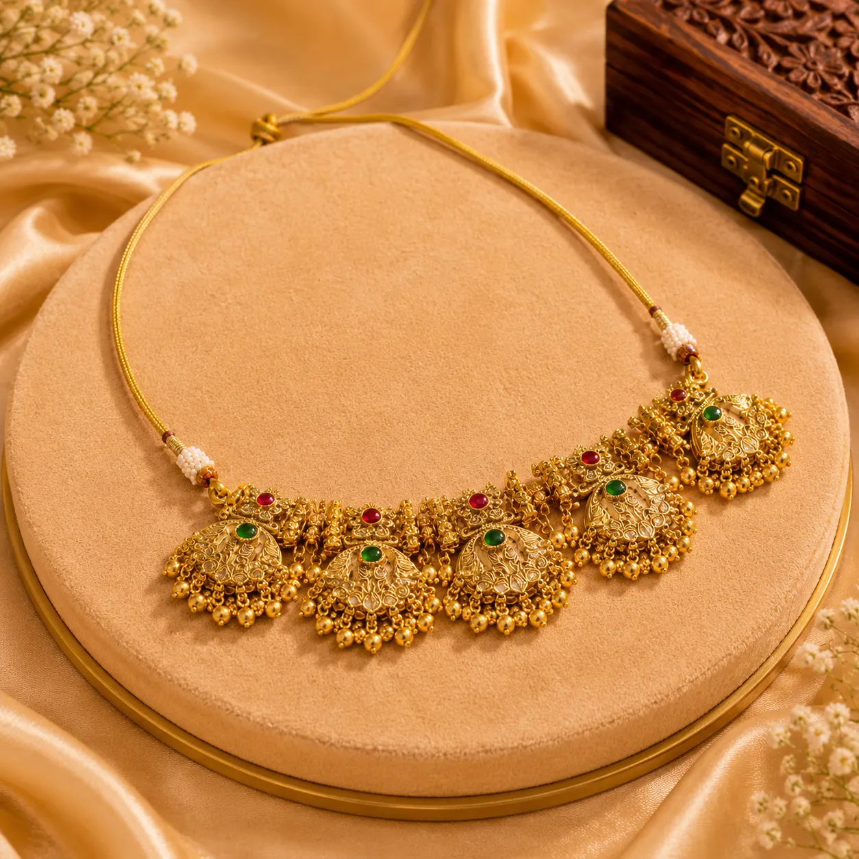 Temple Jhumka Necklace – Antique Gold-Tone Traditional Choker