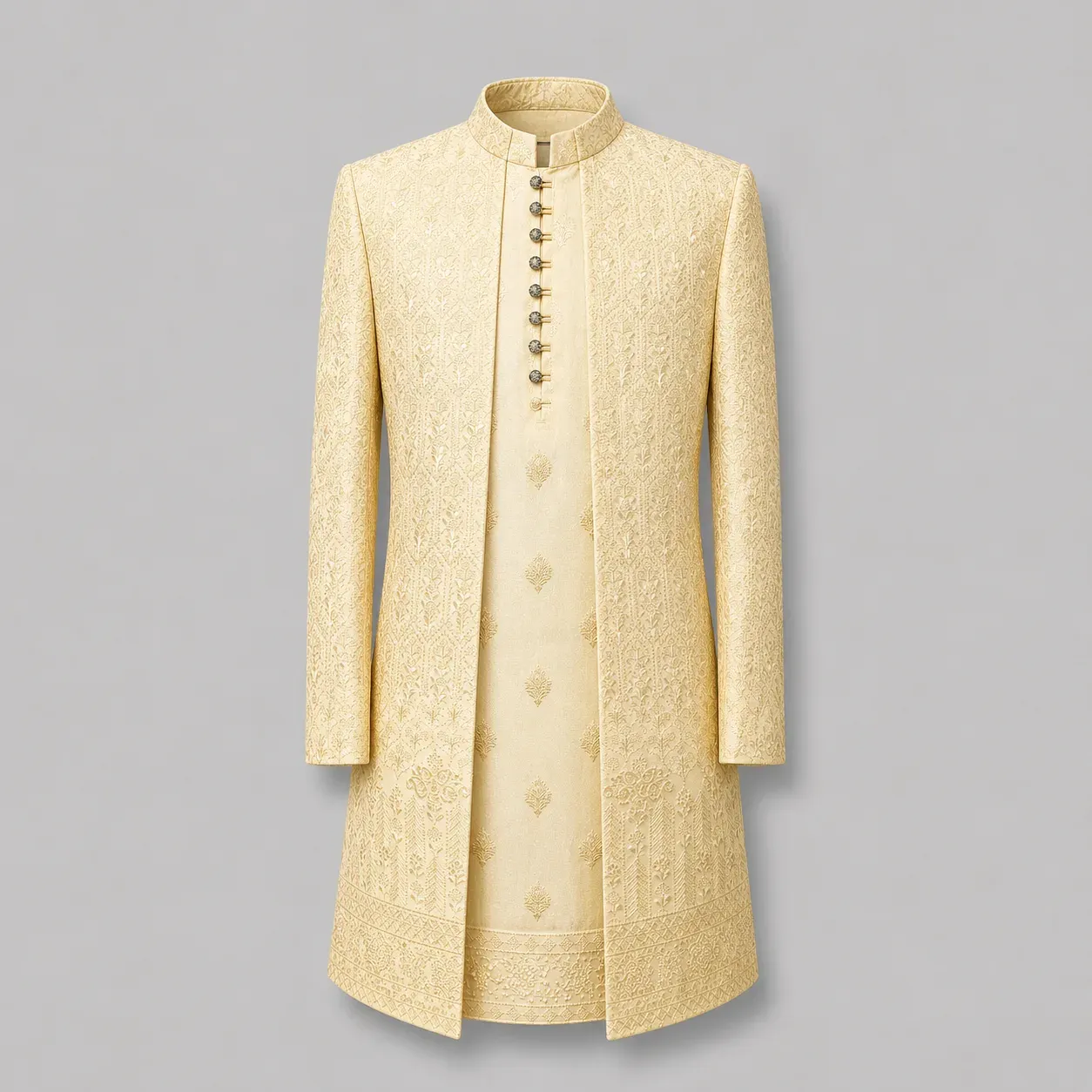Regal Gold Sherwani Set – Cream-Gold Embroidered Wedding Wear