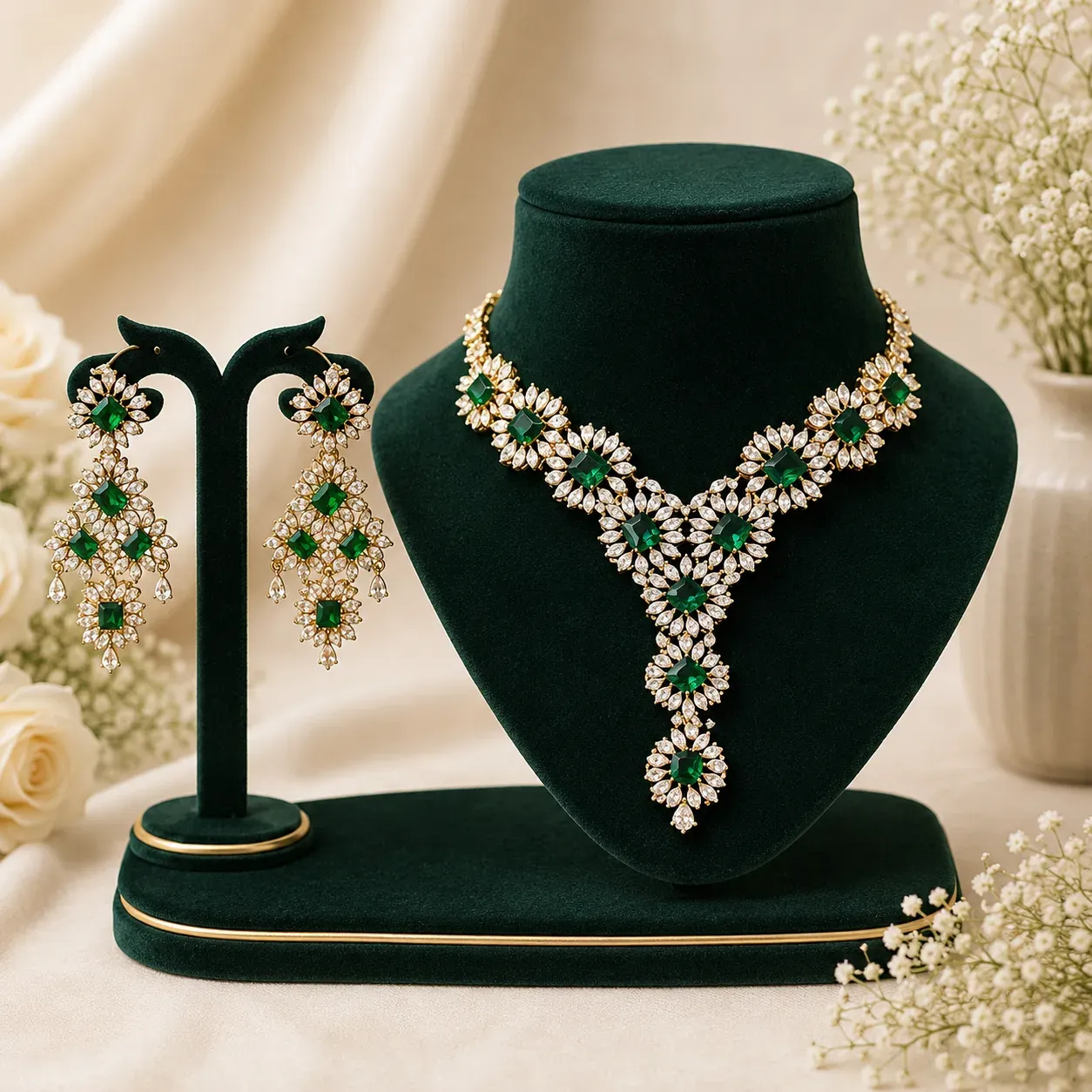 Imperial Emerald & Diamond Floral Choker Set