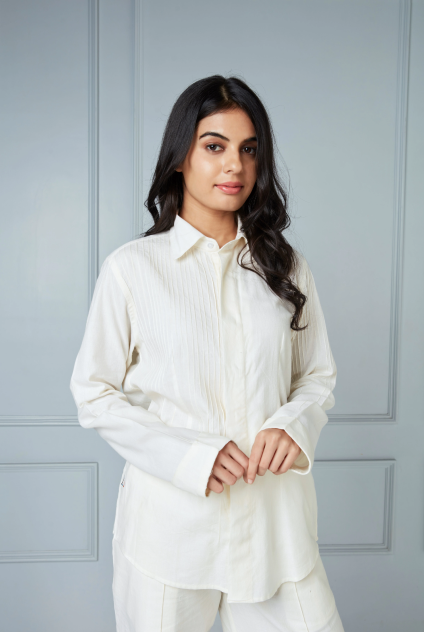 ASYMMETRIC PINTUCKS SHIRT