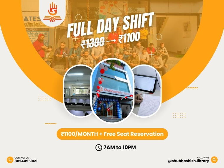 1 Month - Full Day Shift Plan With Reserved Seat (7AM to 10PM)
