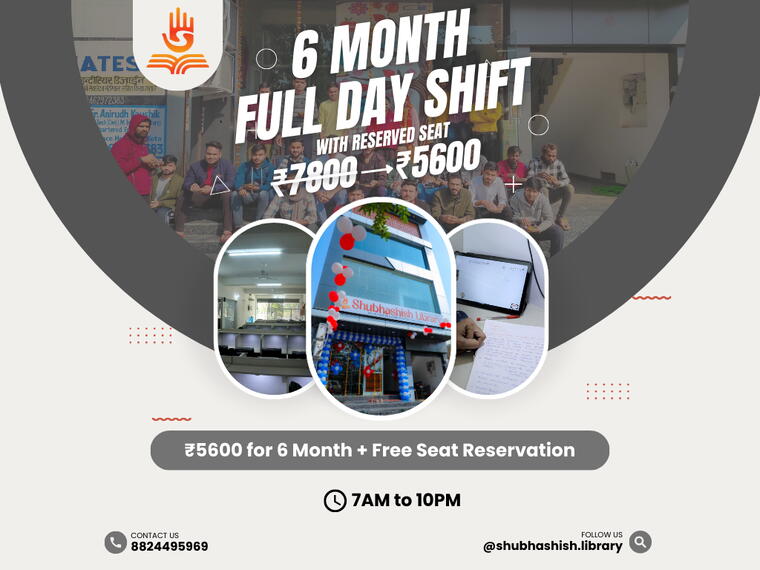 6 Month - Full Day Shift Plan With Reserved Seat (7AM to 10PM)