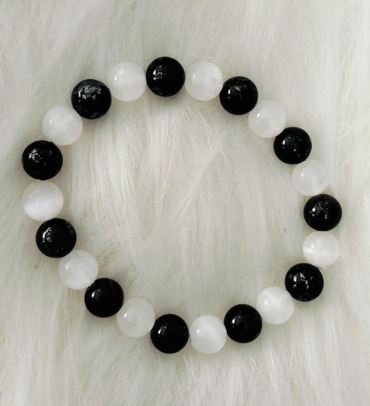 Selenite + Black Turmoline Bracelet