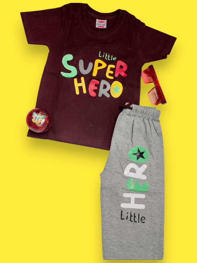 Little Superheroes T-Shirt And Lower Set