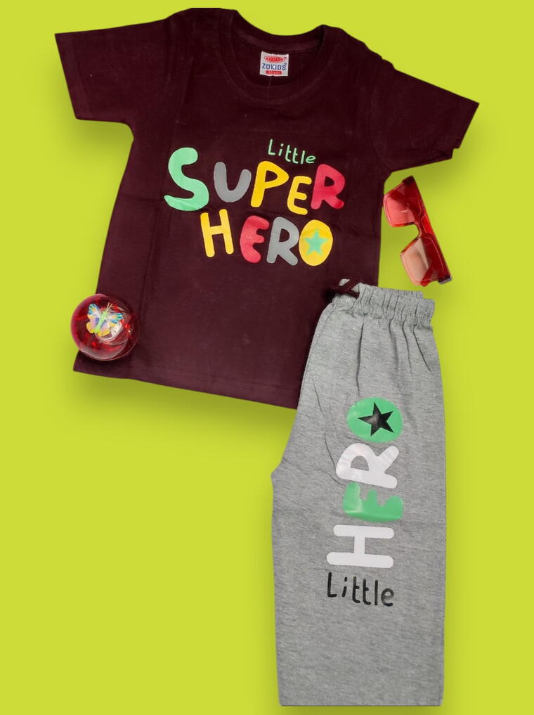 Little Superheroes T-Shirt And Lower Set