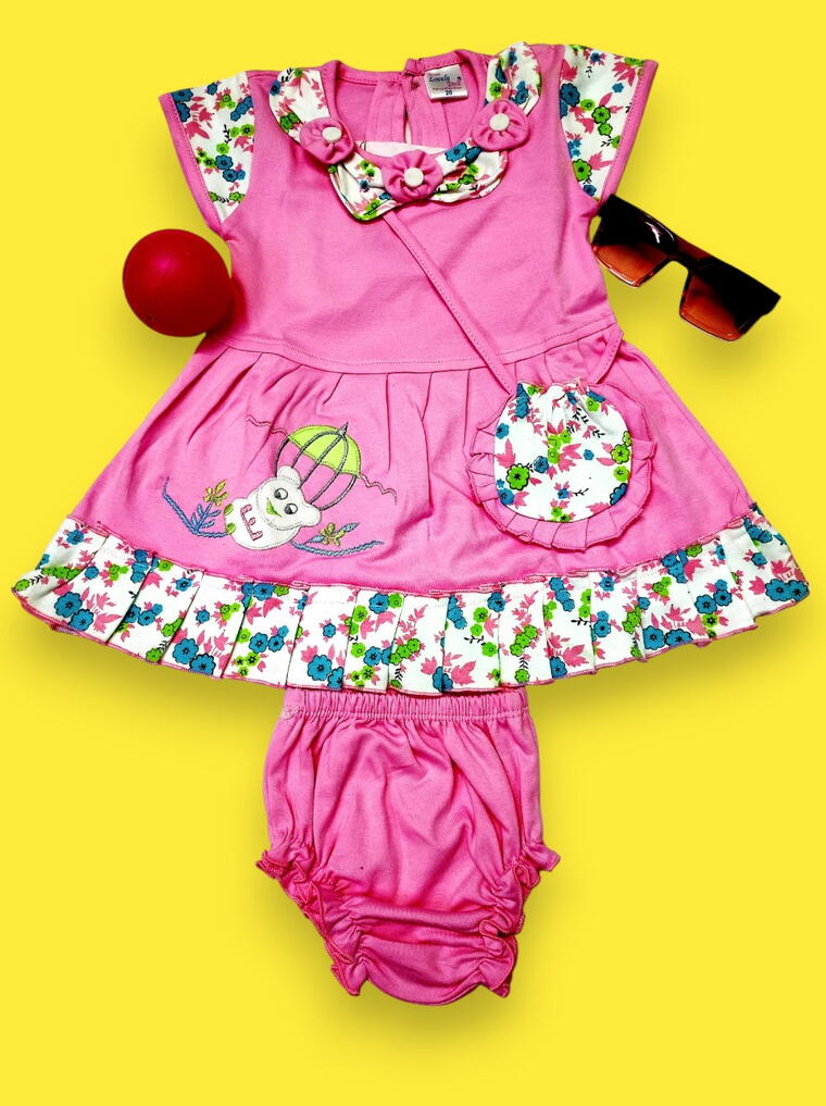 Adorable Pink Baby Dress Set – Floral & Bear