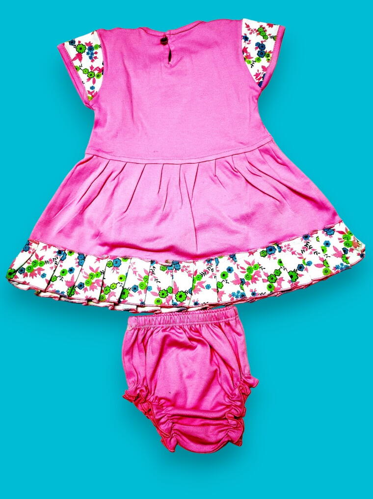 Adorable Pink Baby Dress Set – Floral & Bear