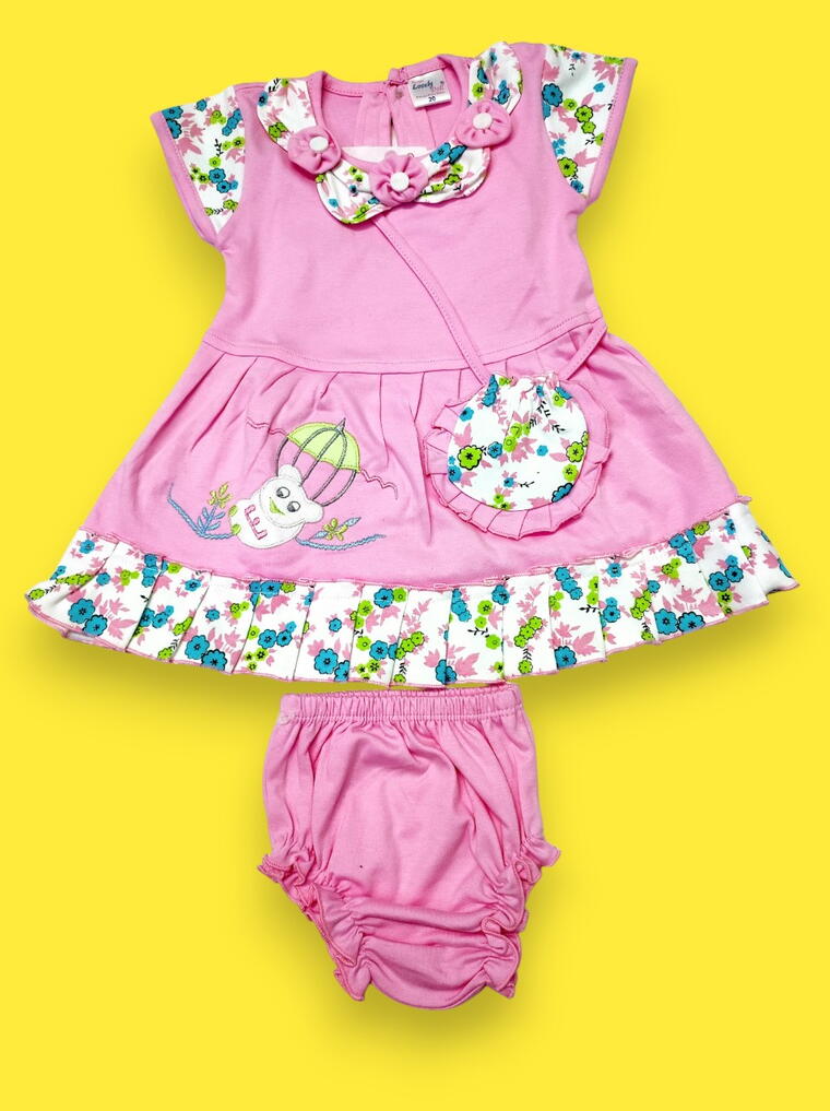 Adorable Pink Baby Dress Set – Floral & Bear