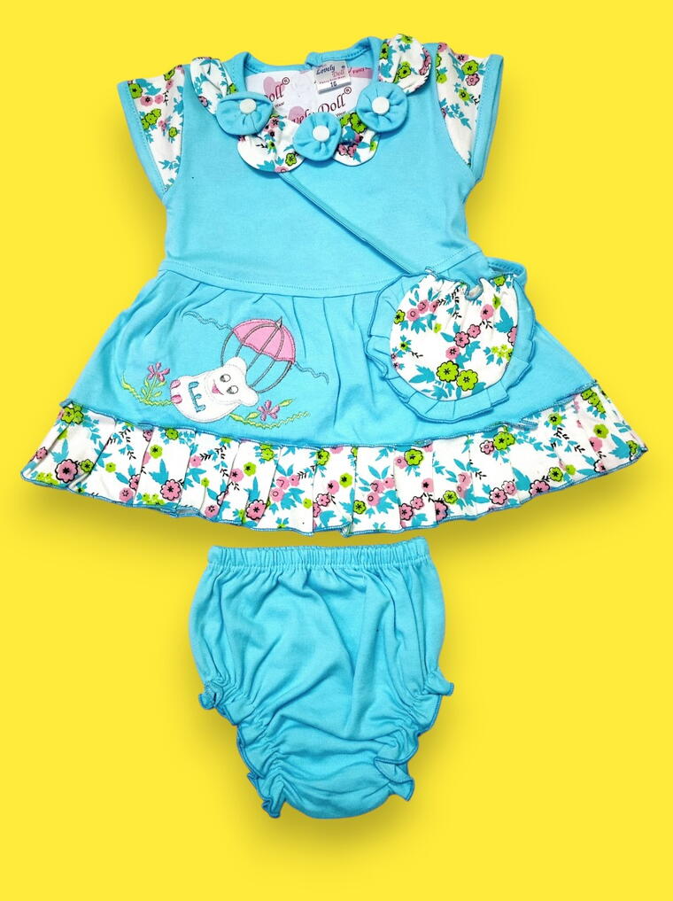 Cute Blue Baby Outfit – Floral Accents & Playful