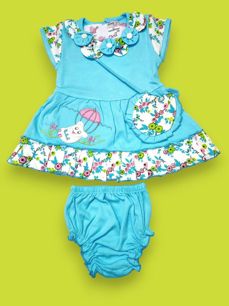 Cute Blue Baby Outfit – Floral Accents & Playful