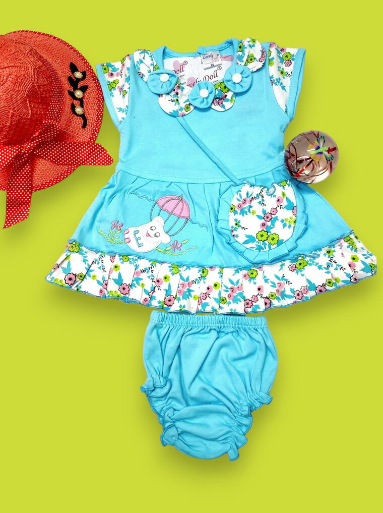 Cute Blue Baby Outfit – Floral Accents &amp; Playful