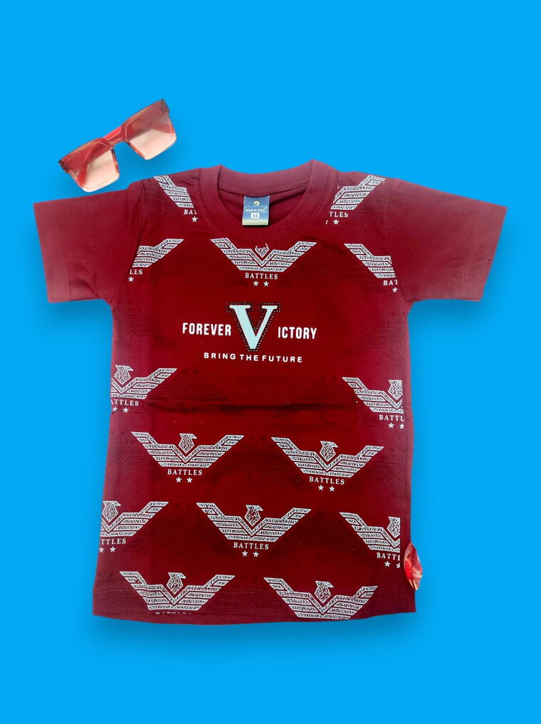 Red Victory Pattern Boys T-shirt | Premium Kids Fashion | Soft Comfortable Tee