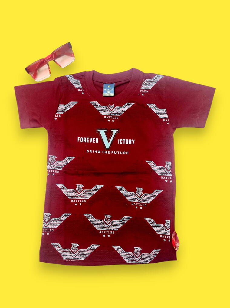 Red Victory Pattern Boys T-shirt | Premium Kids Fashion | Soft Comfortable Tee