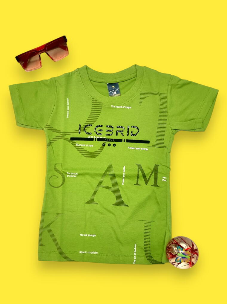 Bright Green T-shirt for Kids | Stylish Graphic Print | Casual Summer Wear