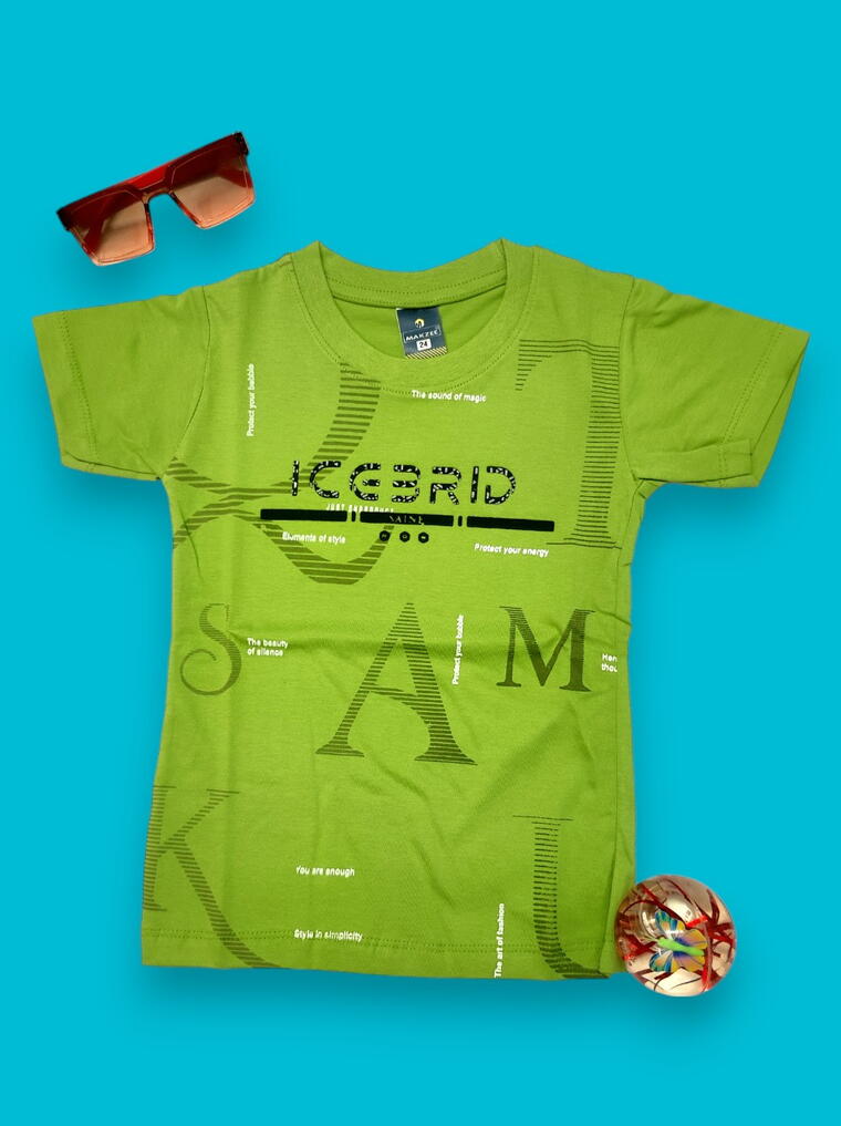 Bright Green T-shirt for Kids | Stylish Graphic Print | Casual Summer Wear