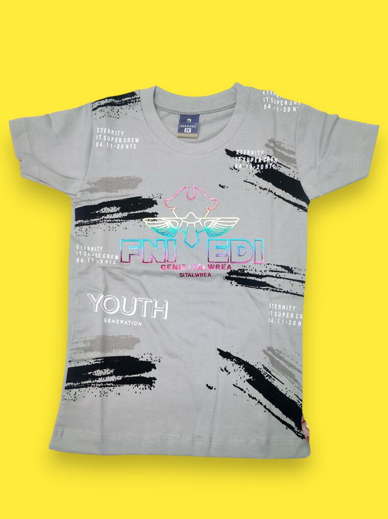 Grey Youth T-shirt with Funky Design | Kids Fashion | Comfortable Summer Wear