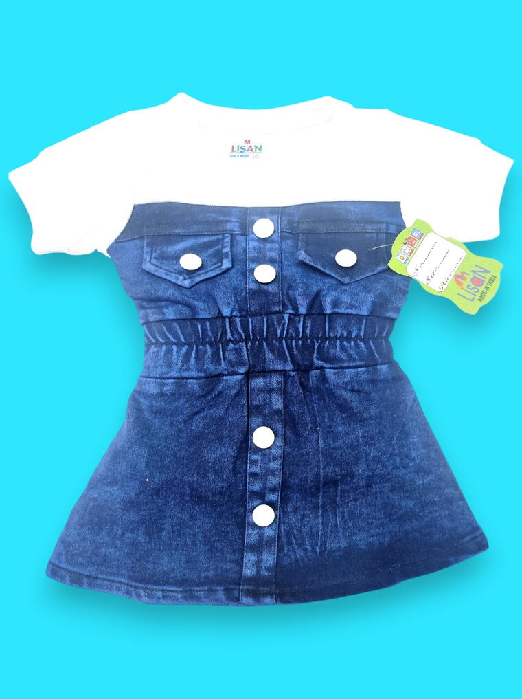 Trendy Denim Dress for Girls – Stylish White & Blue Outfit