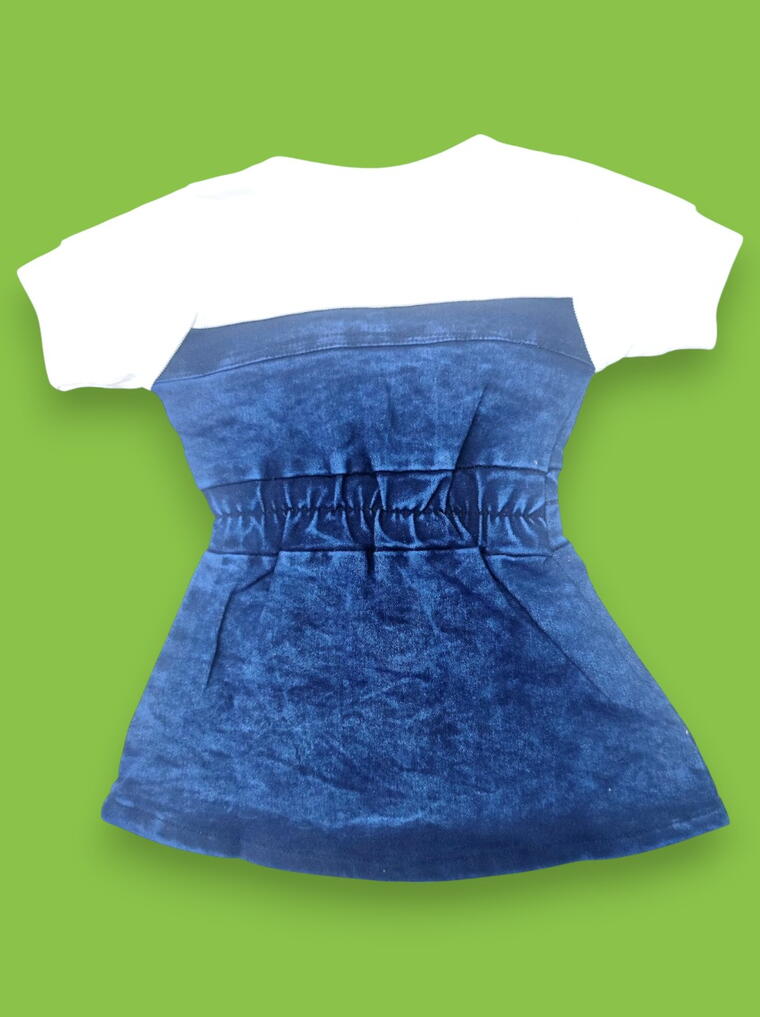 Trendy Denim Dress for Girls – Stylish White & Blue Outfit