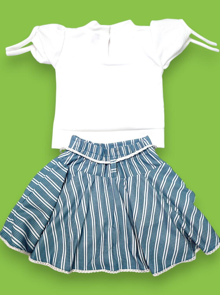 Cute "Queen" Printed Top & Striped Skirt Set