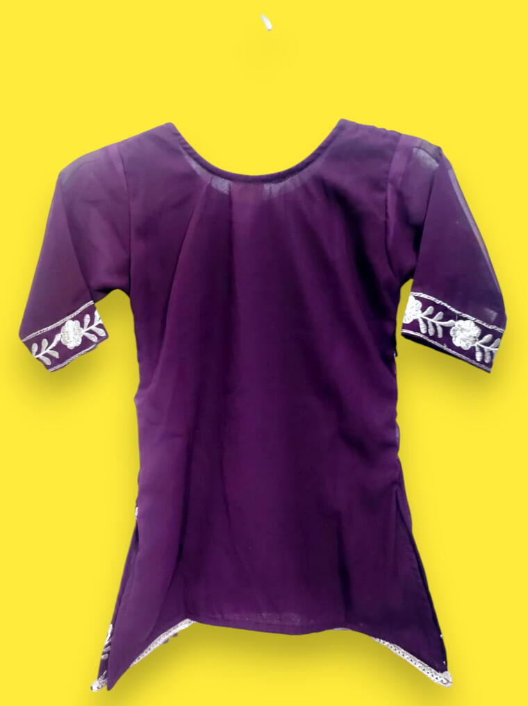 Premium Purple Kids Embroidered Cotton Kurti Pant Set