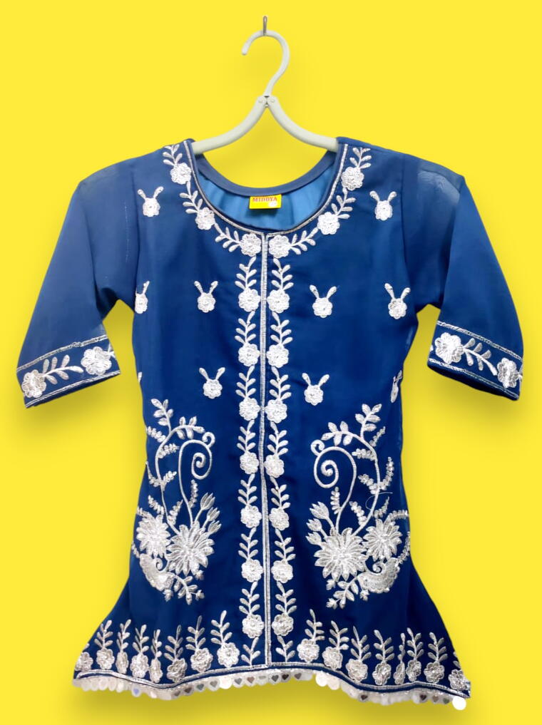 Royal Blue Children's Embroidered Kurti Pants Set