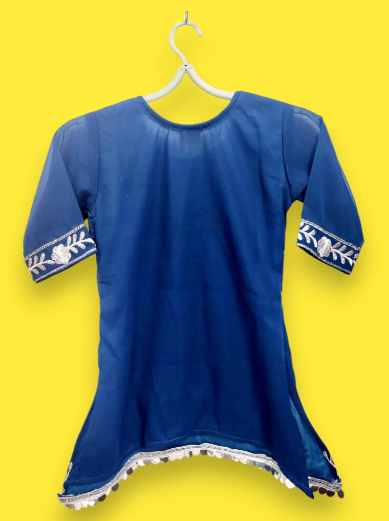 Royal Blue Children's Embroidered Kurti Pants Set
