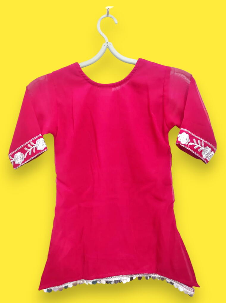 Vibrant Red Kids Ethnic Wear Embroidered Kurti Pants Set