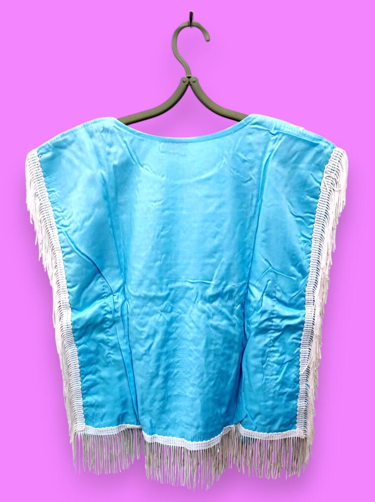 Sky Blue Kids Poncho Top with White Pants