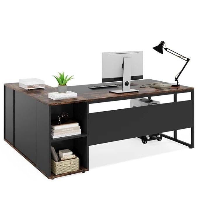 L Shaped Director Desk - Right Side Storage | Manager Cabin Desk with Storage