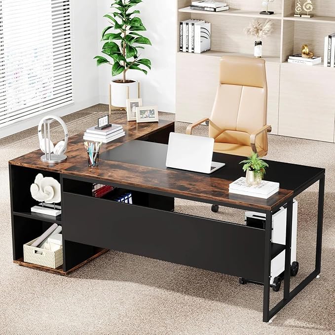 L Shaped Director Desk - Right Side Storage | Manager Cabin Desk with Storage