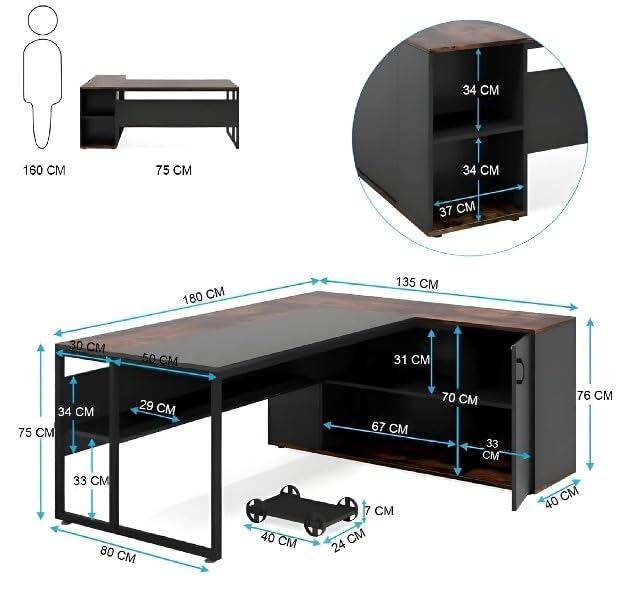 L Shaped Director Desk - Right Side Storage | Manager Cabin Desk with Storage